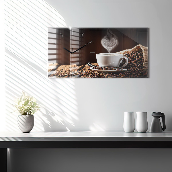 Glass wall clock rectangular A cup of coffee