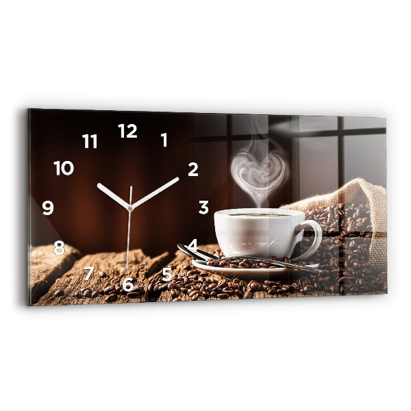 Glass wall clock rectangular A cup of coffee