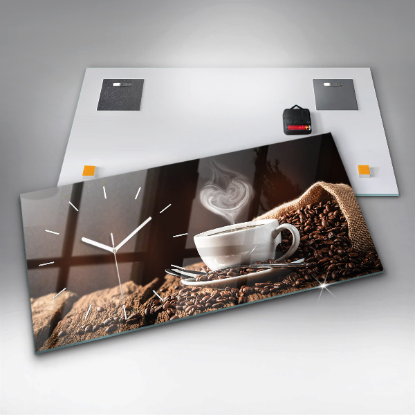 Glass wall clock rectangular A cup of coffee