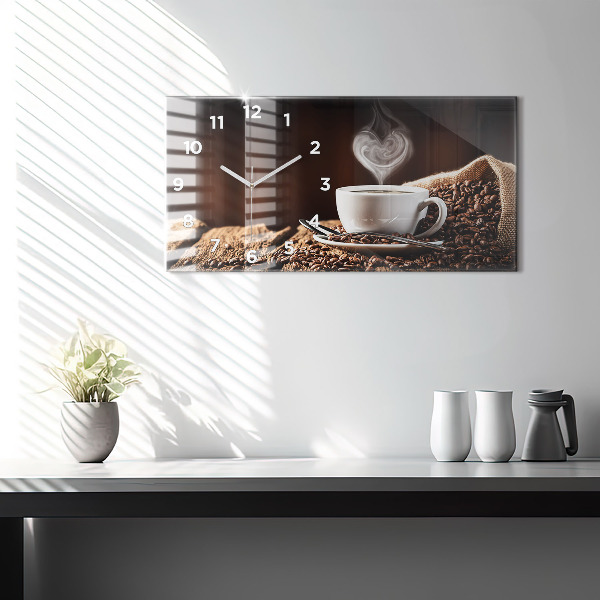 Glass wall clock rectangular A cup of coffee