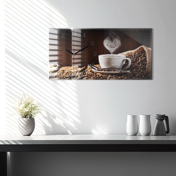Glass wall clock rectangular A cup of coffee