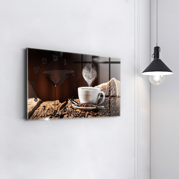 Glass wall clock rectangular A cup of coffee