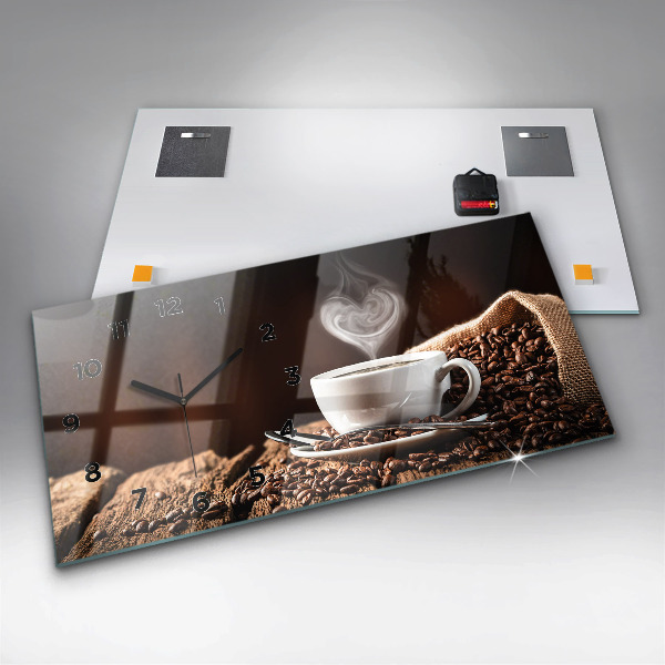 Glass wall clock rectangular A cup of coffee