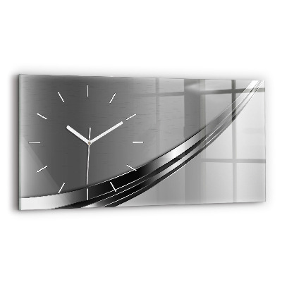 Glass wall clock rectangular Silver lines