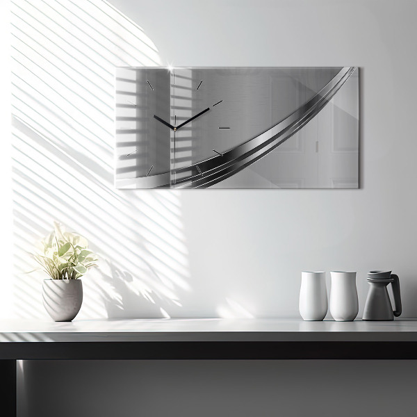 Glass wall clock rectangular Silver lines