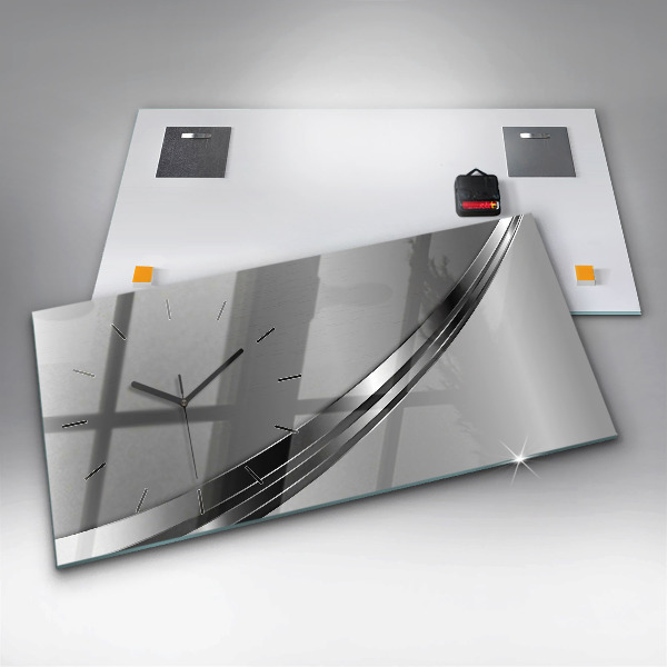 Glass wall clock rectangular Silver lines