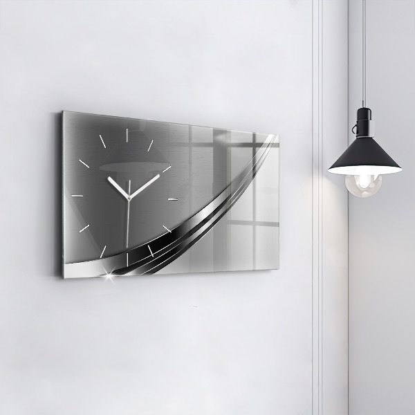 Glass wall clock rectangular Silver lines