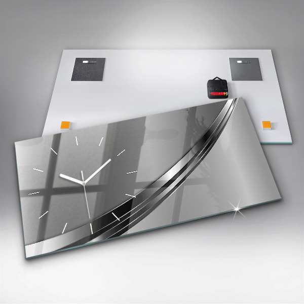 Glass wall clock rectangular Silver lines