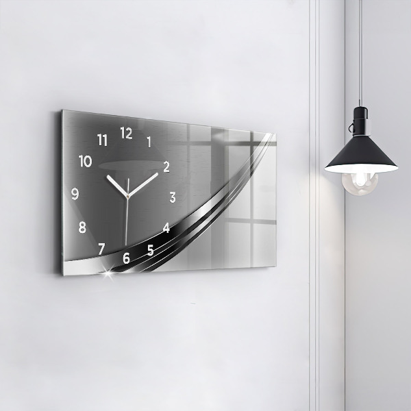 Glass wall clock rectangular Silver lines