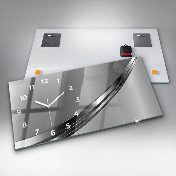 Glass wall clock rectangular Silver lines