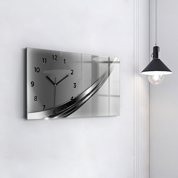 Glass wall clock rectangular Silver lines