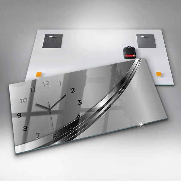 Glass wall clock rectangular Silver lines