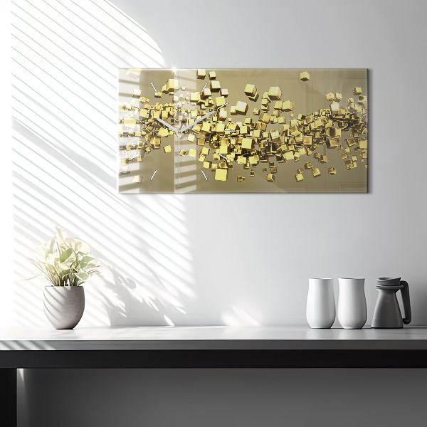 Glass wall clock rectangular Golden squares