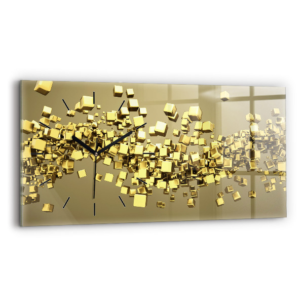 Glass wall clock rectangular Golden squares