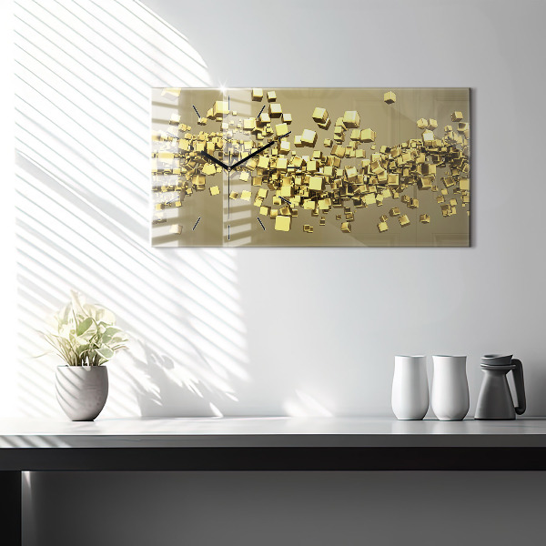 Glass wall clock rectangular Golden squares