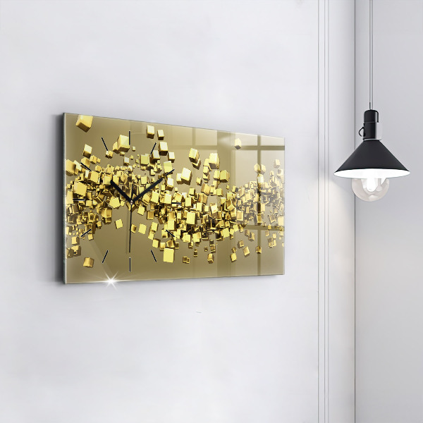 Glass wall clock rectangular Golden squares