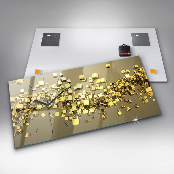 Glass wall clock rectangular Golden squares