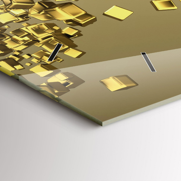 Glass wall clock rectangular Golden squares