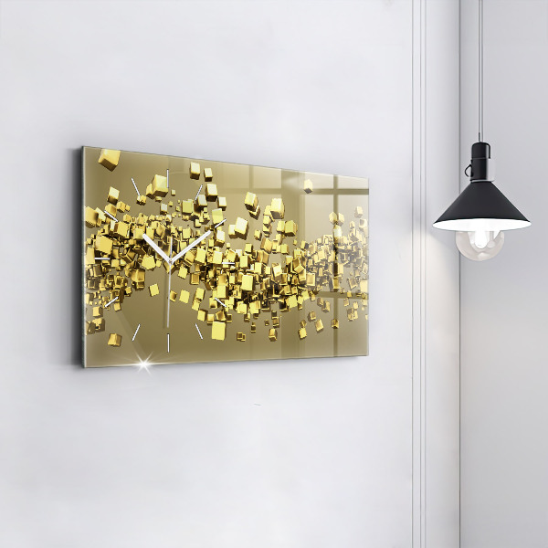 Glass wall clock rectangular Golden squares
