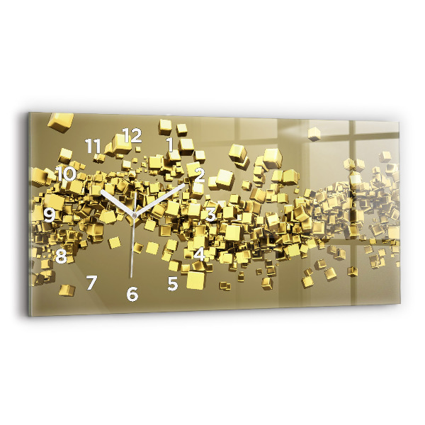 Glass wall clock rectangular Golden squares