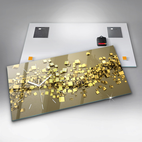 Glass wall clock rectangular Golden squares