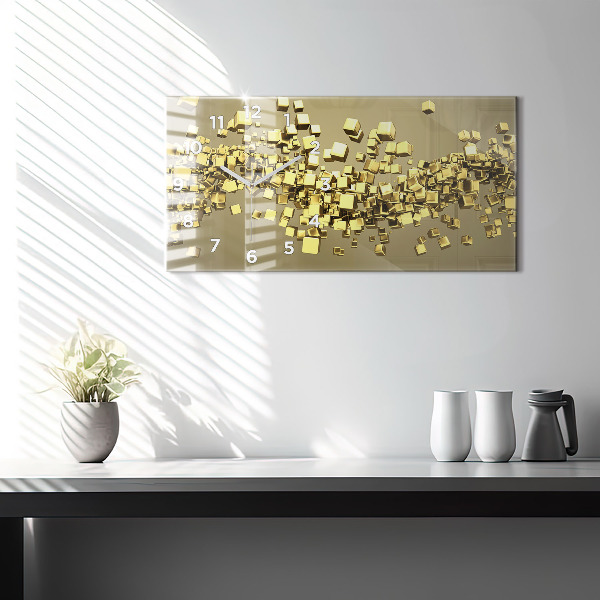 Glass wall clock rectangular Golden squares