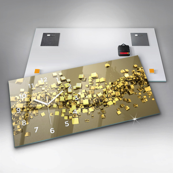 Glass wall clock rectangular Golden squares