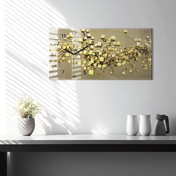 Glass wall clock rectangular Golden squares