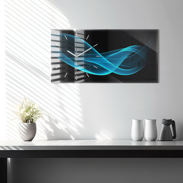 Glass wall clock rectangular Blue abstraction