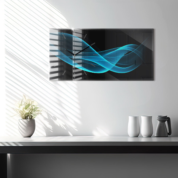 Glass wall clock rectangular Blue abstraction
