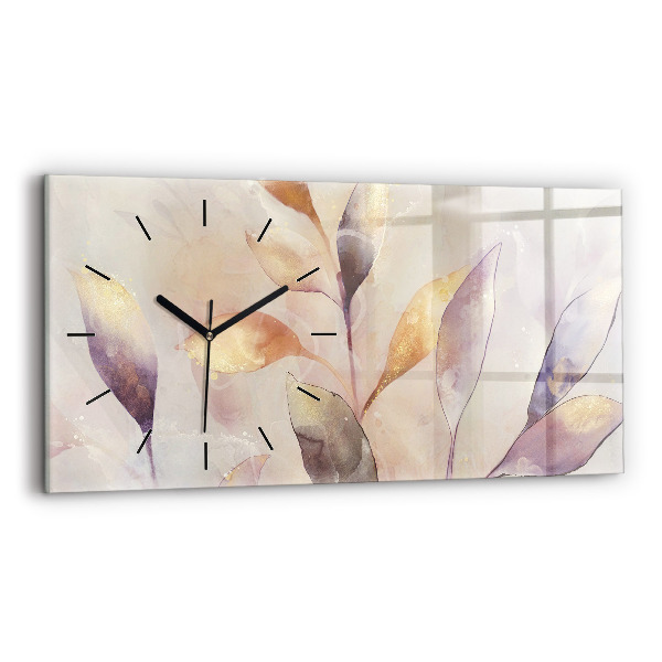 Glass wall clock rectangular Abstract boho leaves