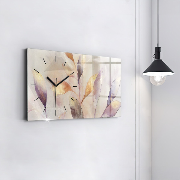 Glass wall clock rectangular Abstract boho leaves