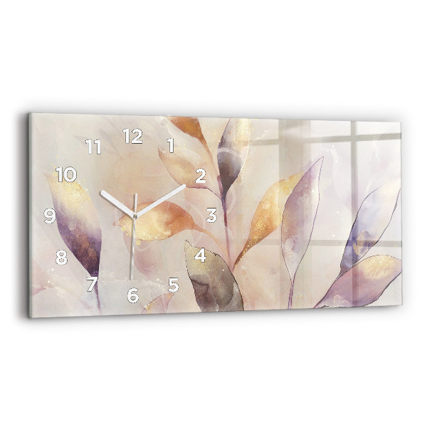 Glass wall clock rectangular Abstract boho leaves