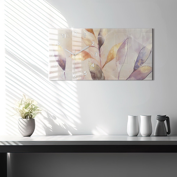 Glass wall clock rectangular Abstract boho leaves