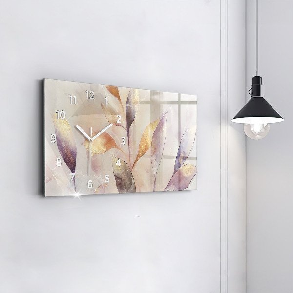 Glass wall clock rectangular Abstract boho leaves