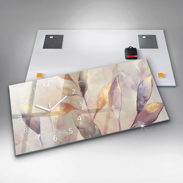 Glass wall clock rectangular Abstract boho leaves
