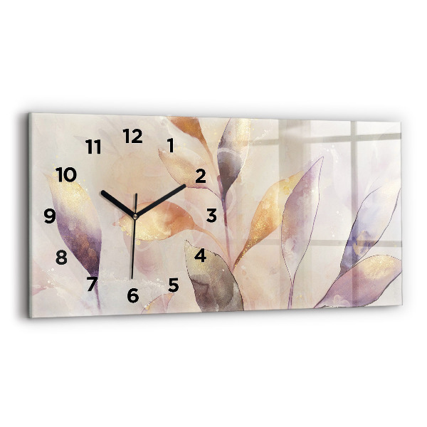 Glass wall clock rectangular Abstract boho leaves