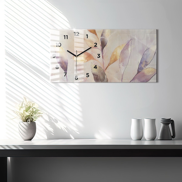 Glass wall clock rectangular Abstract boho leaves