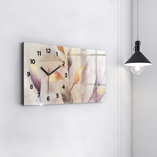 Glass wall clock rectangular Abstract boho leaves