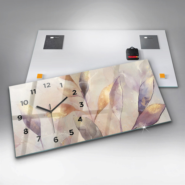 Glass wall clock rectangular Abstract boho leaves