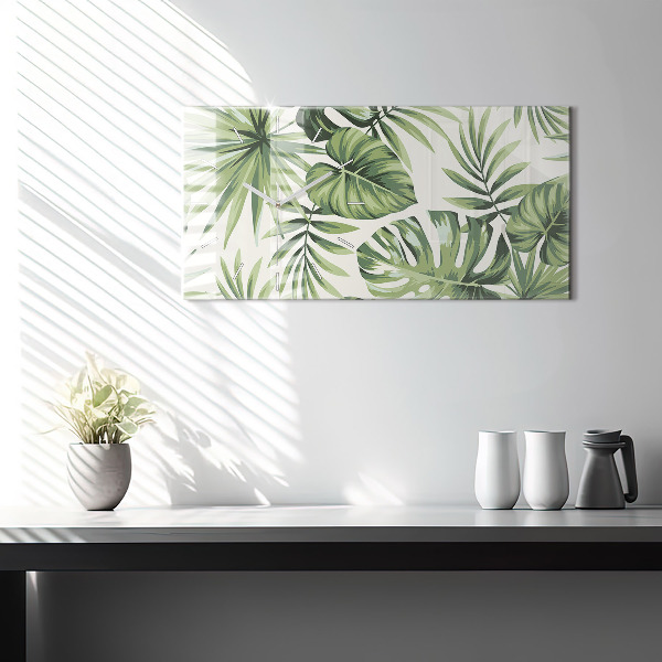 Glass wall clock rectangular Tropical pattern