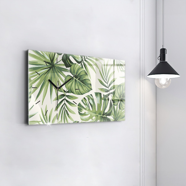 Glass wall clock rectangular Tropical pattern