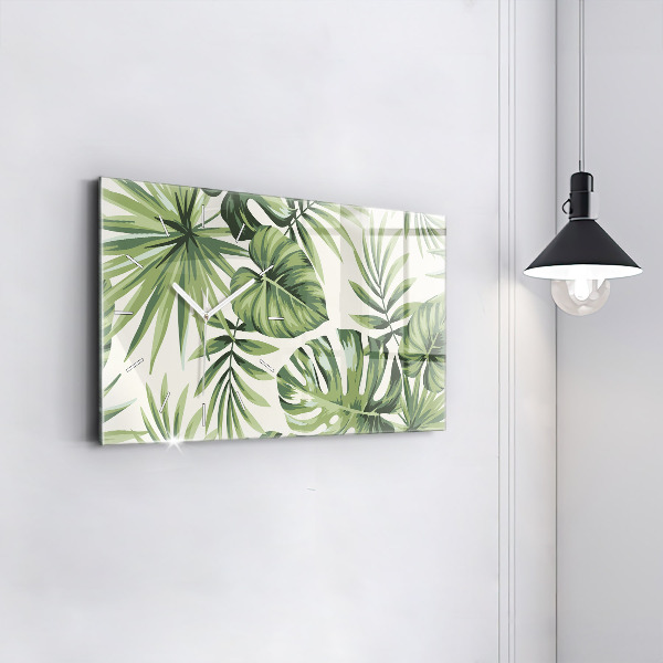 Glass wall clock rectangular Tropical pattern