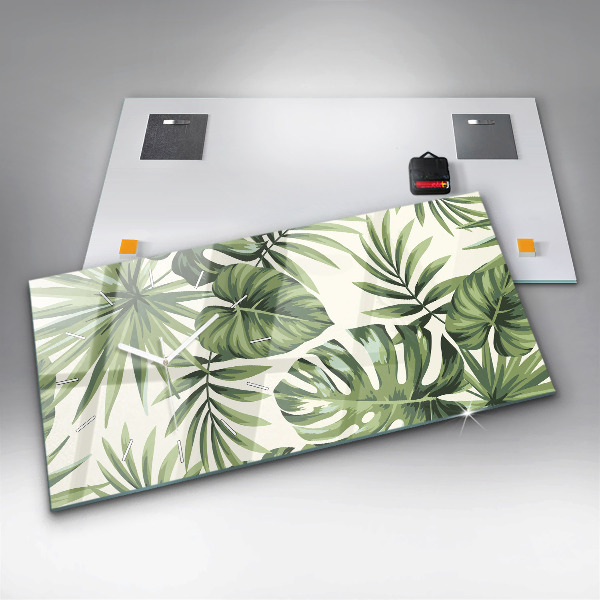 Glass wall clock rectangular Tropical pattern