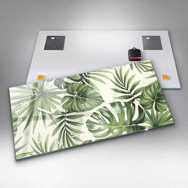 Glass wall clock rectangular Tropical pattern