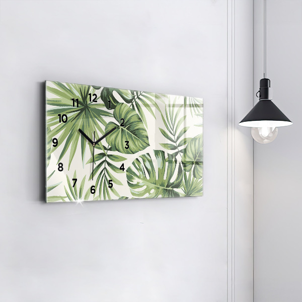 Glass wall clock rectangular Tropical pattern