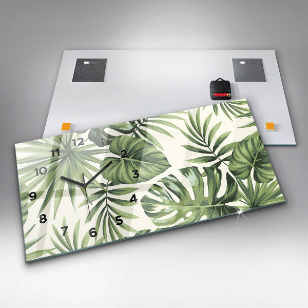 Glass wall clock rectangular Tropical pattern