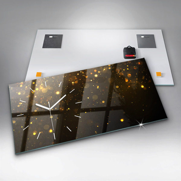 Glass wall clock rectangular Gold dust