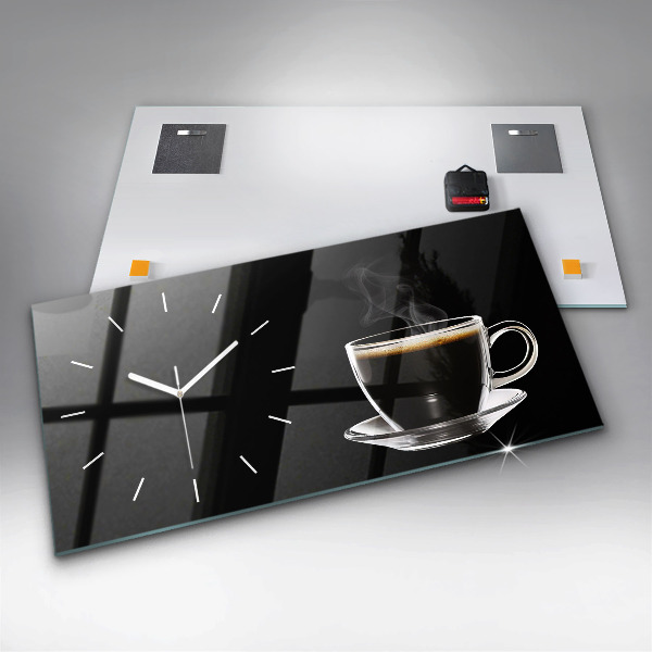 Glass wall clock rectangular Black coffee