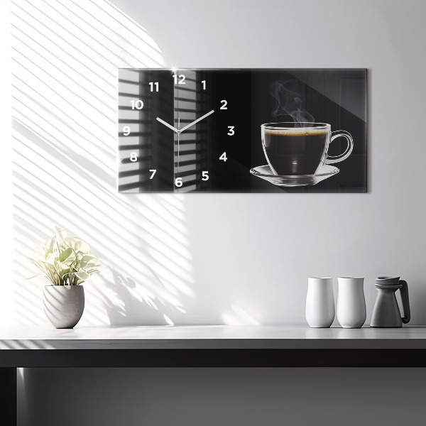 Glass wall clock rectangular Black coffee